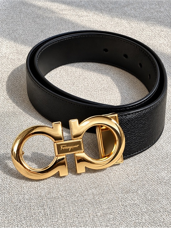 Salvatore Ferragamo Accessories - Salvatore Ferragamo Double Gancini Black Leather Belt Gold Buckle
